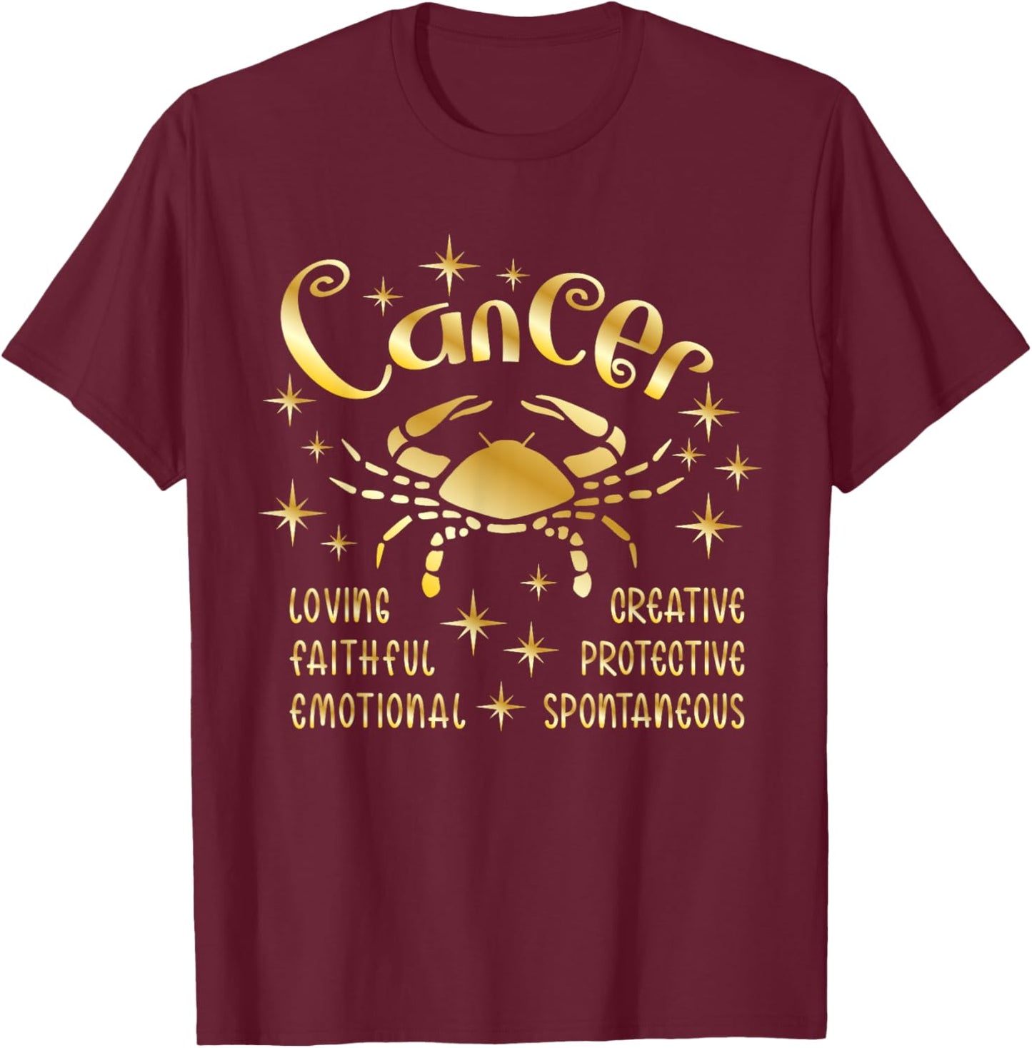 Cancer Zodiac Crab Cancer Season Gold Graphic T-Shirt - T-Shirt | Maroon