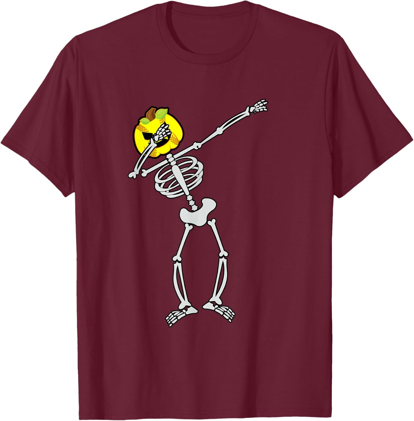Softball Halloween Skeleton Dabbing Pumpkin T-Shirt - T-Shirt | Maroon