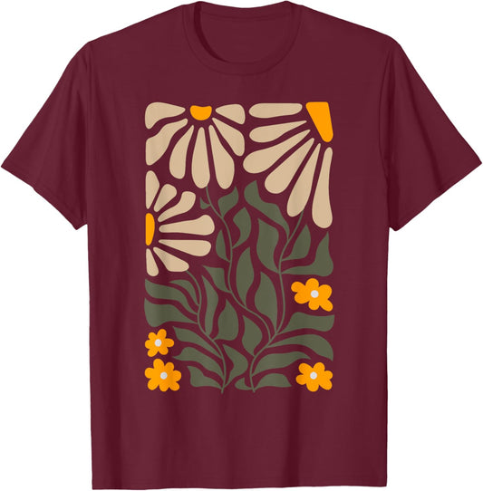 Vintage Matisse Style Wild Flowers T-Shirt - T-Shirt | Maroon