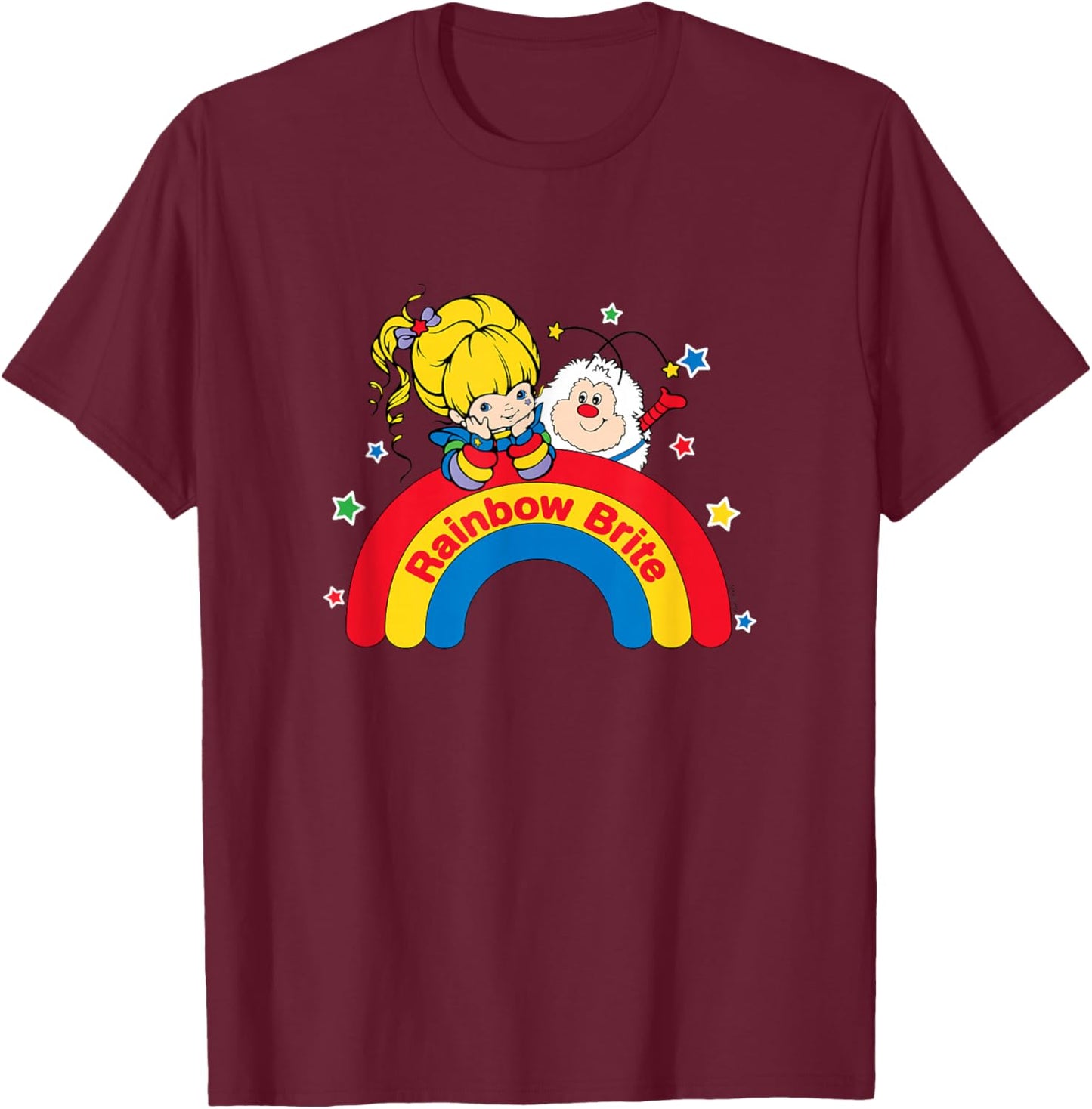 Rainbow Brite & Sprite Vintage Rainbow and Stars Portrait T-Shirt - T-Shirt | Maroon