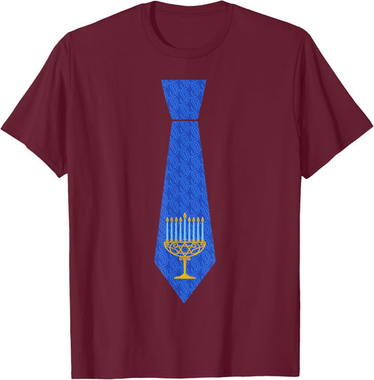 Funny Hanukkah Blue Necktie Menorah Jew Boys Costume T-Shirt - T-Shirt | Maroon