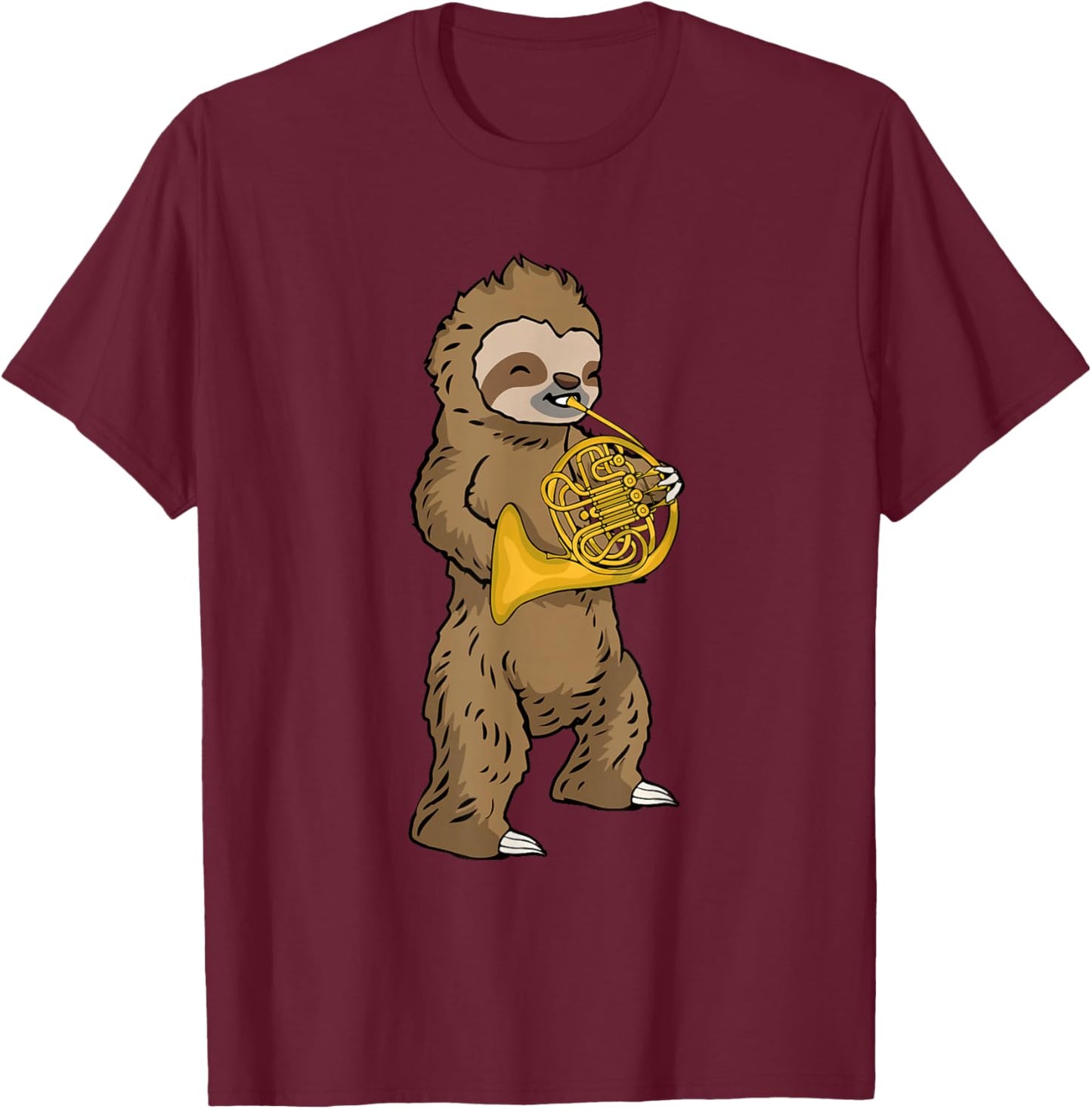 French Horn Player Kids Sloth Big Band Music French Horn T-Shirt - T-Shirt | Maroon