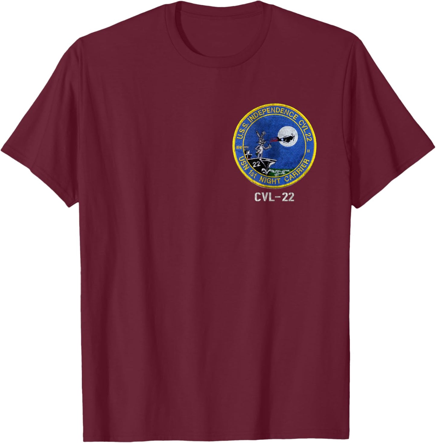 USS Independence CVL-22 Logo American Flag Aircraft Carrier T-Shirt - T-Shirt | Maroon