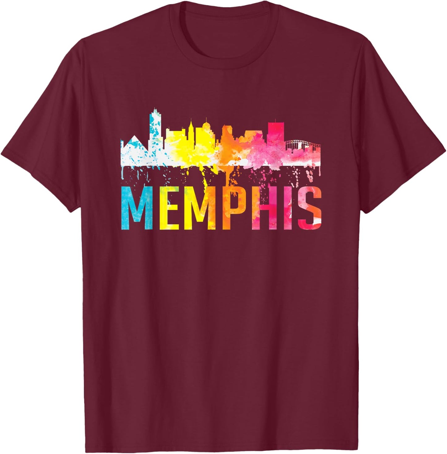 Memphis Tennessee Watercolor Art City Skyline Souvenir Gift T-Shirt - T-Shirt | Maroon