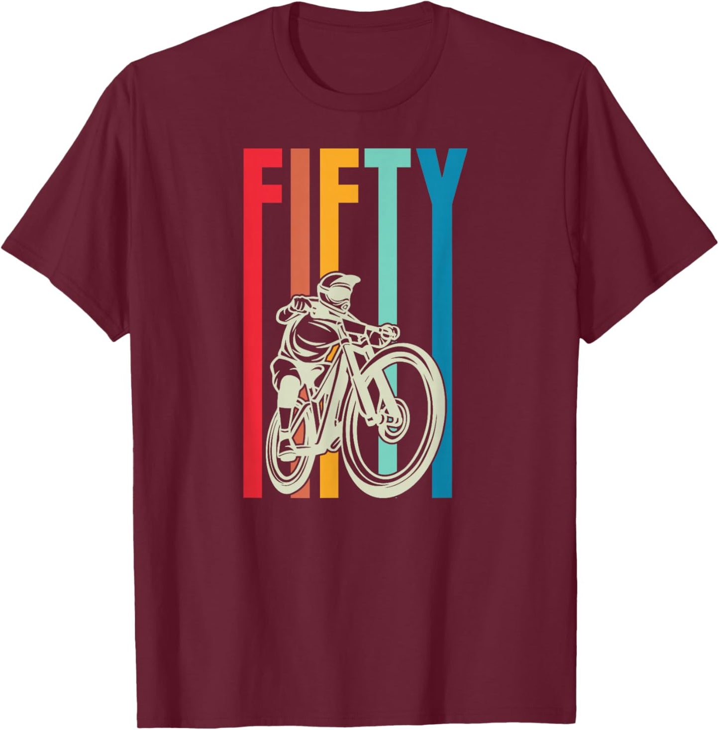 50 Year Old Retro Style MTB Mountain Biking Birthday Party T-Shirt - T-Shirt | Maroon
