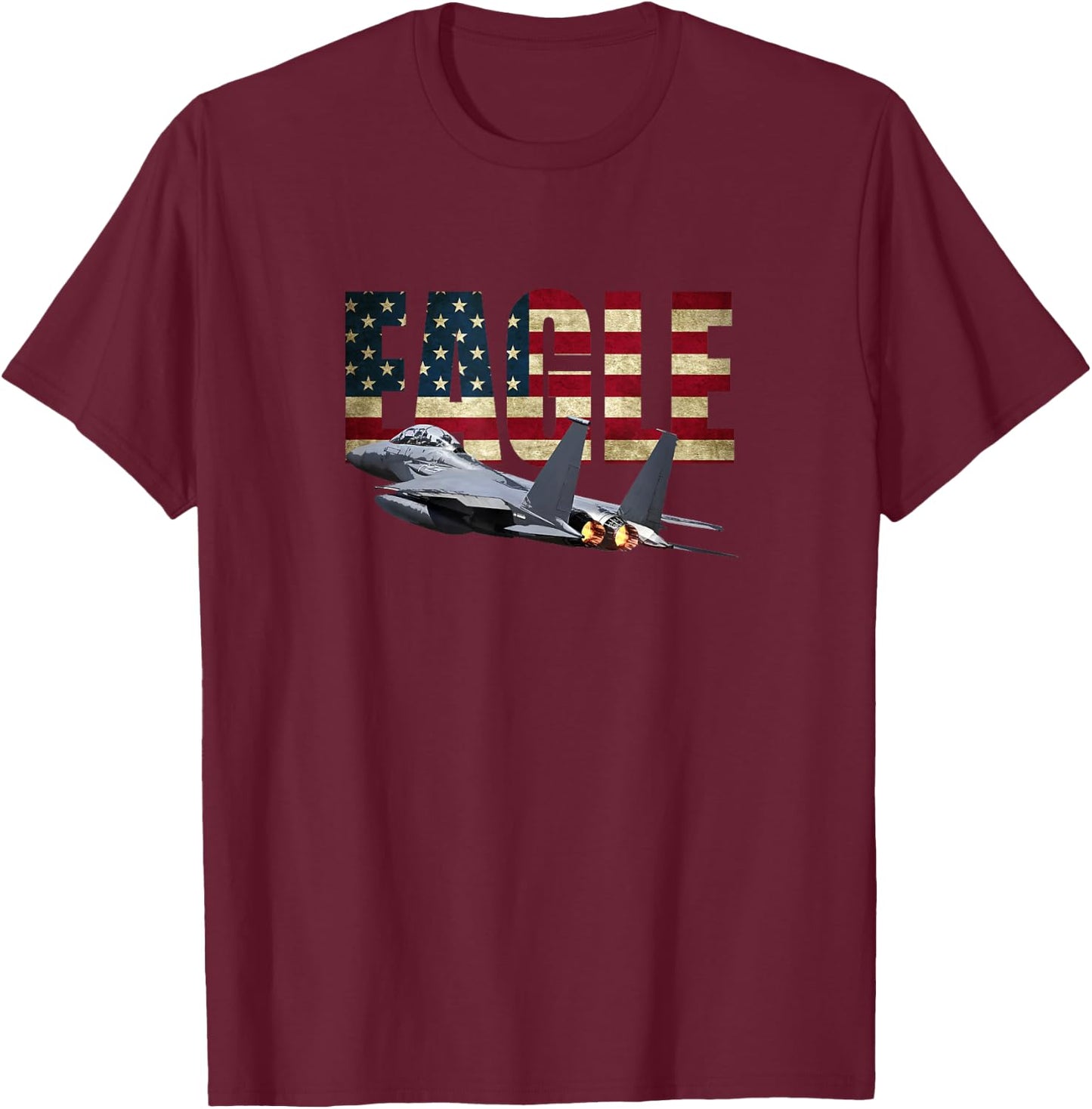 F-15 Eagle Fighter Plane Jet Us Flag T-Shirt - T-Shirt | Maroon