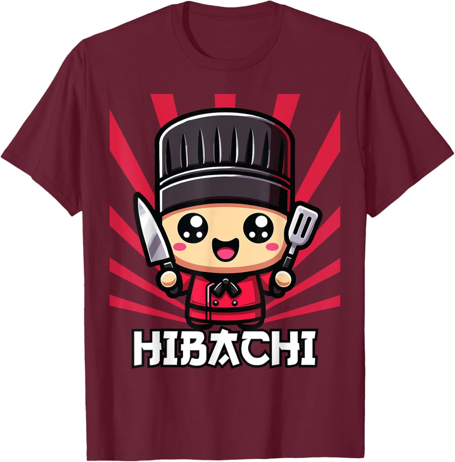 Hibachi Chef, Kawaii Hibachi , Small T-Shirt - T-Shirt | Maroon