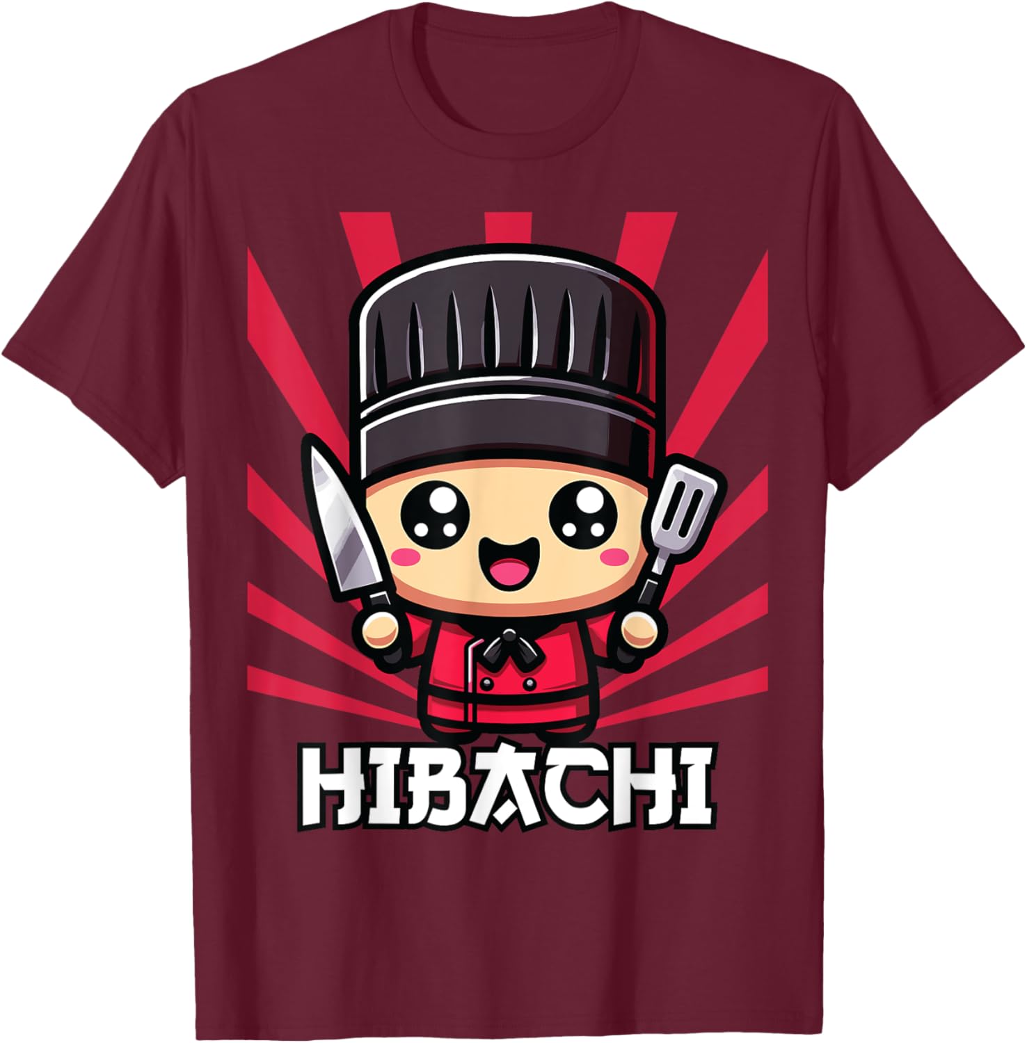 Hibachi Chef, Kawaii Hibachi , Small T-Shirt - T-Shirt | Maroon
