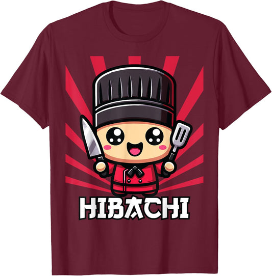 Hibachi Chef, Kawaii Hibachi , Small T-Shirt - T-Shirt | Maroon