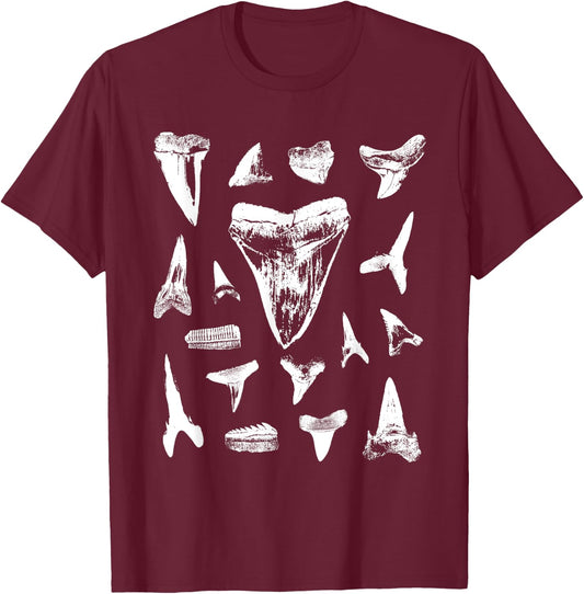 Shark Teeth Fossil Collector Tooth Hunter Geology Fossils T-Shirt - T-Shirt | Maroon