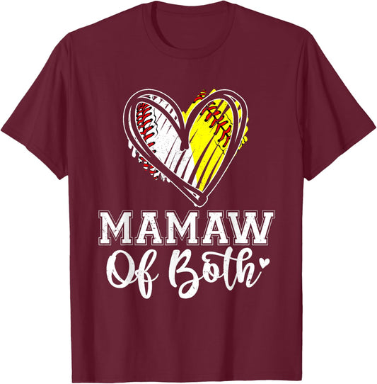 Mamaw Of Both Baseball Softball Mamaw Mothers Day T-Shirt - T-Shirt | Maroon