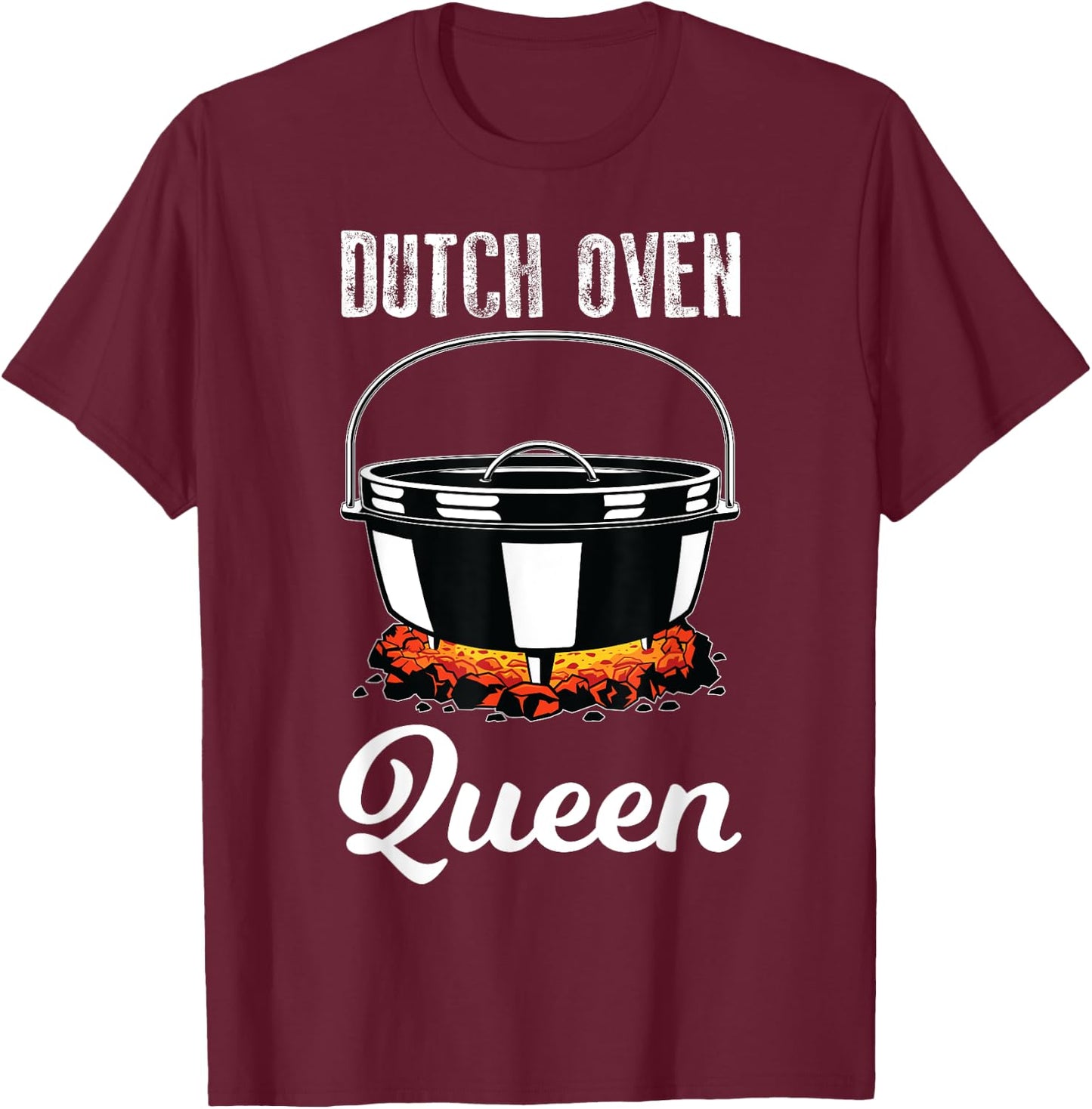 Outdoor Campfire Cooking Dutch Oven Queen T-Shirt - T-Shirt | Maroon