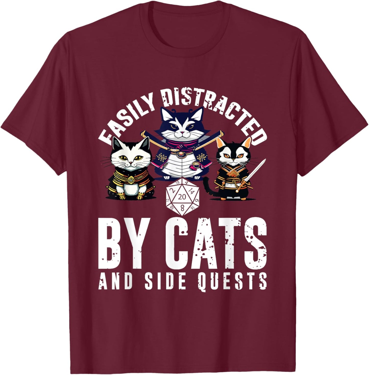 Cats Side Quest Easily Distracted Side Quests Gaming Dice T-Shirt - T-Shirt | Maroon