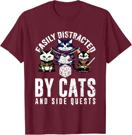 Cats Side Quest Easily Distracted Side Quests Gaming Dice T-Shirt - T-Shirt | Maroon