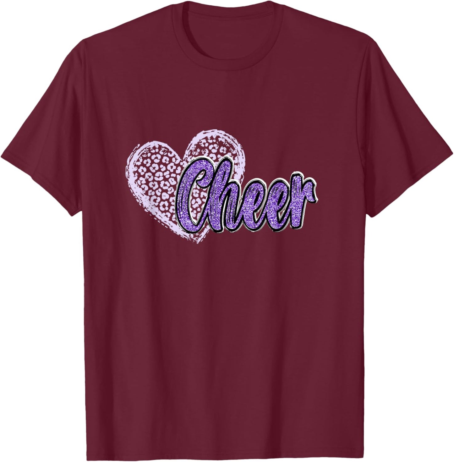 Cheer Shirt, Megaphone Purple Leopard Cheetah Print T-Shirt - T-Shirt | Maroon