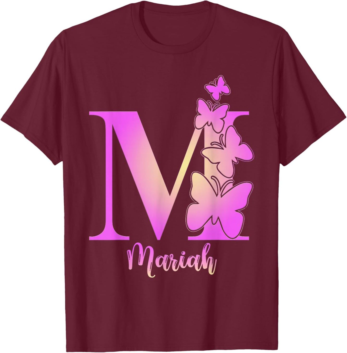 Mariah, cute personalized butterfly custom kids girls name T-Shirt - T-Shirt | Maroon