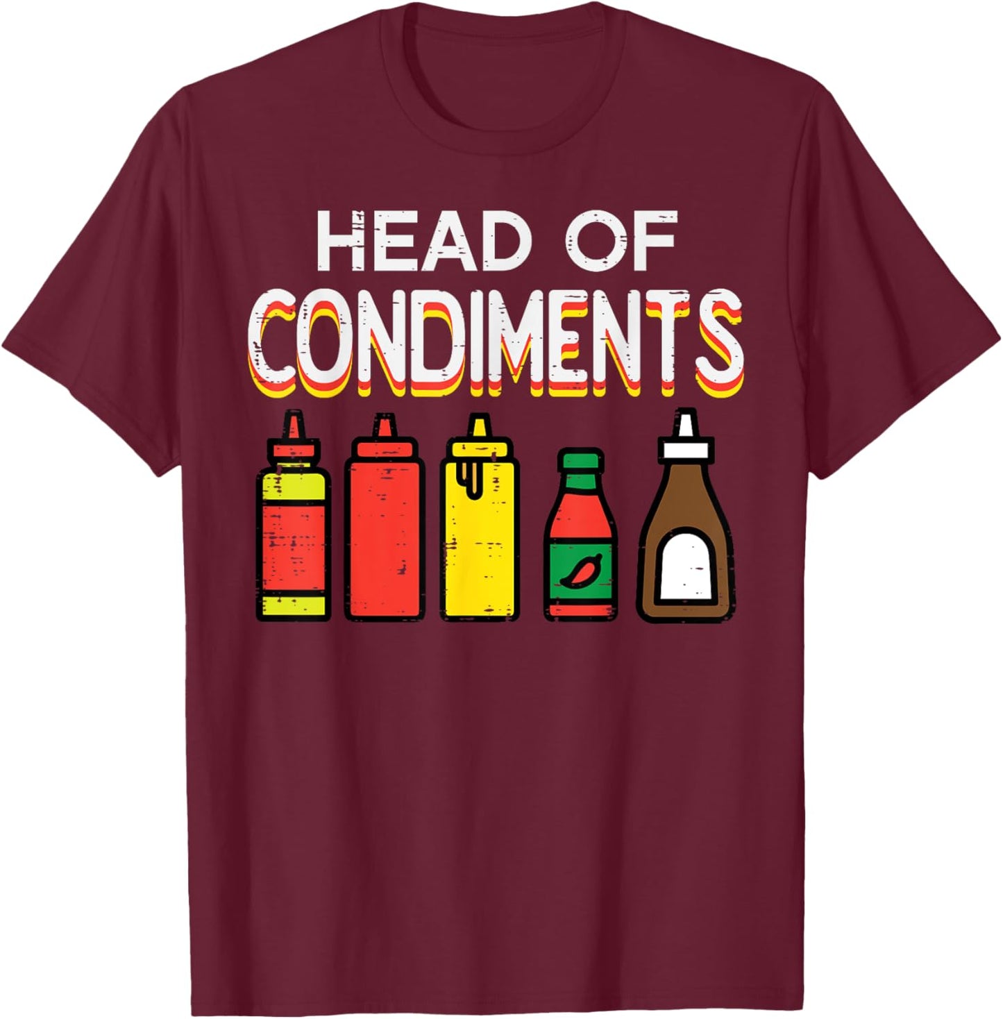 Bbq Head Of Condiments Funny Barbecue Grill Men Women Kids T-Shirt - T-Shirt | Maroon