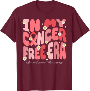 In My Cancer Free Era Uterine Cancer Warrior Groovy Flower T-Shirt - T-Shirt | Maroon