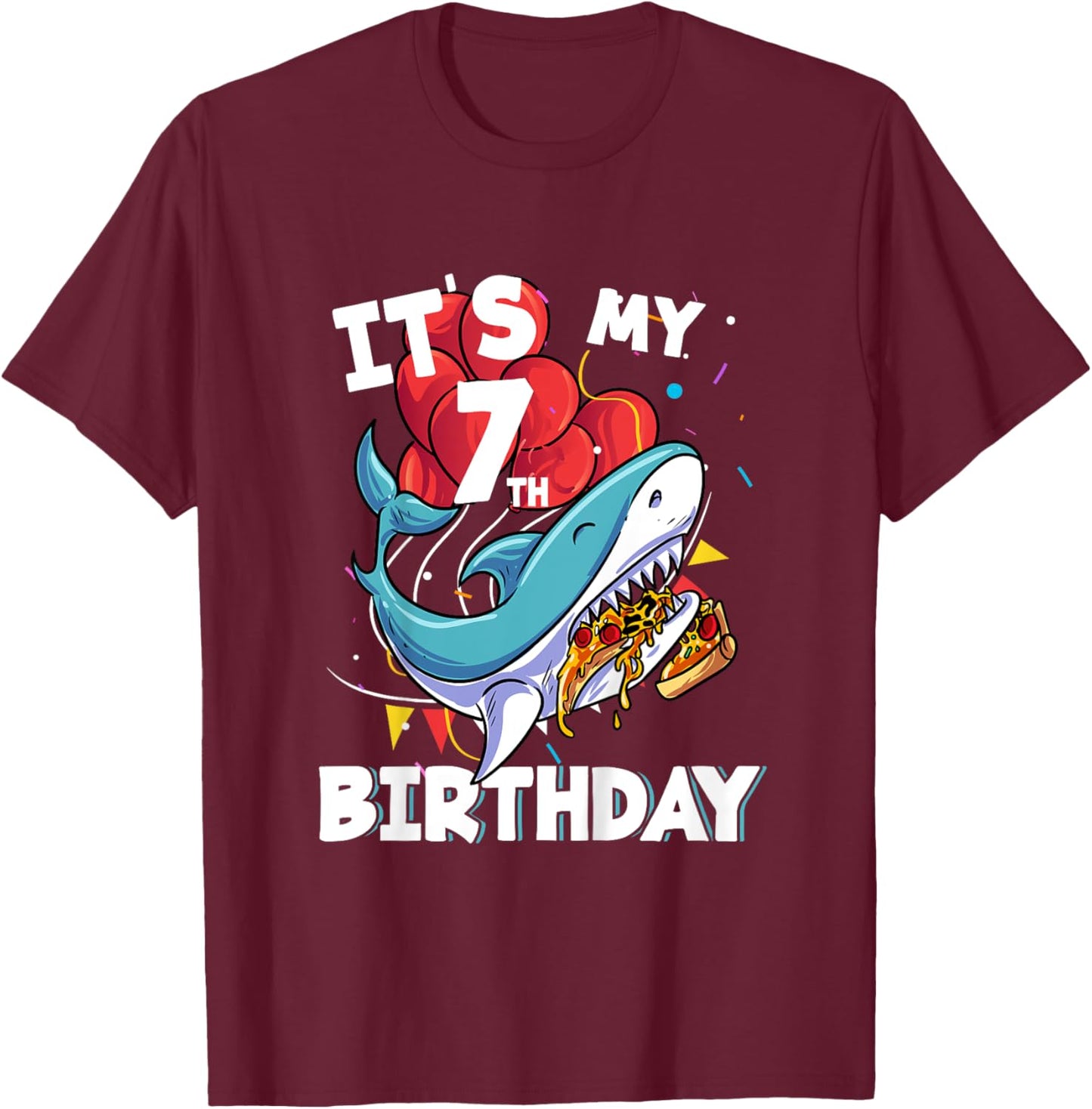 It's my 7th Birthday 7 Year Old Shark Birthday T-Shirt - T-Shirt | Maroon