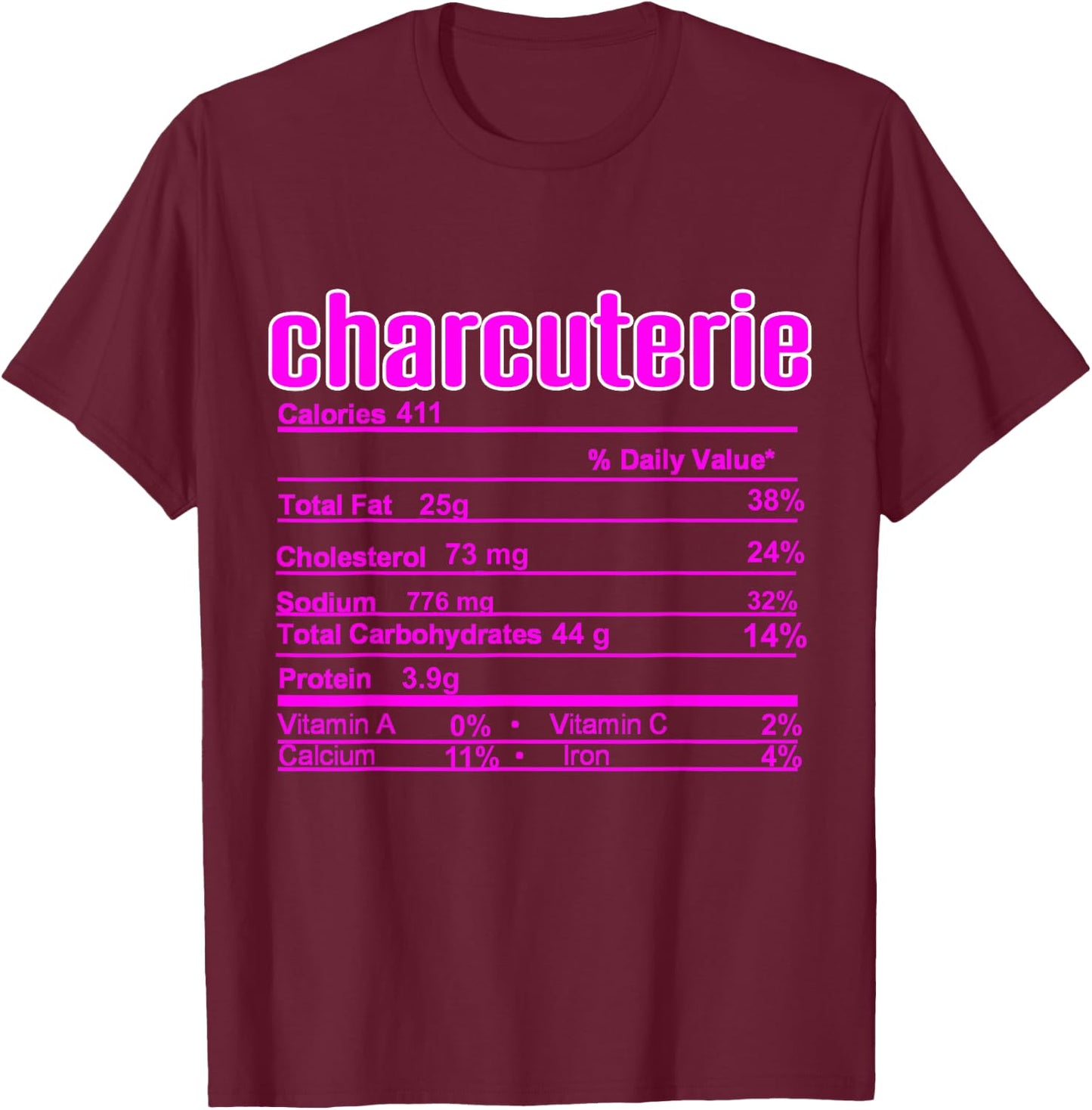 Thanksgiving Christmas Charcuterie Nutrition Fact T-Shirt - T-Shirt | Maroon