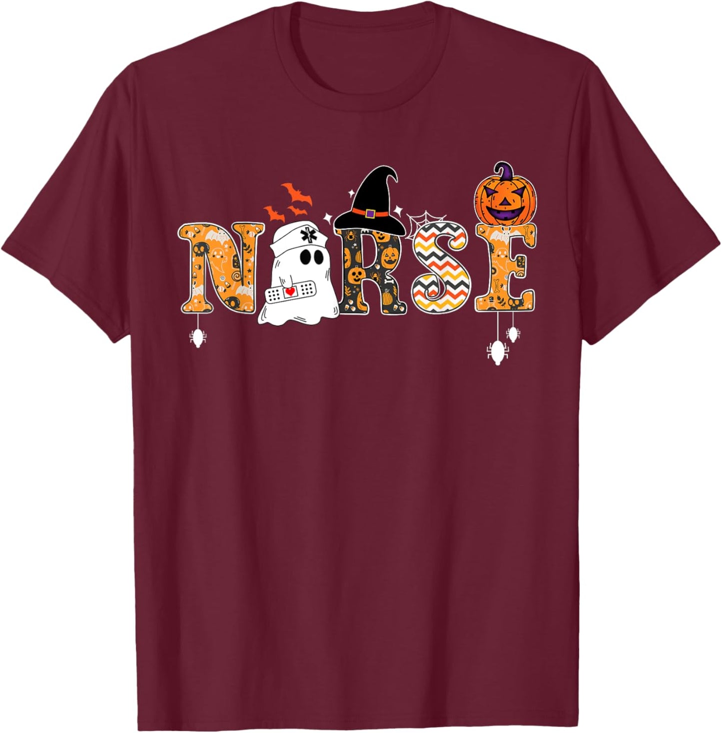 Halloween Nurse Nursing Cute Health Worker Halloween Pattern T-Shirt - T-Shirt | Maroon
