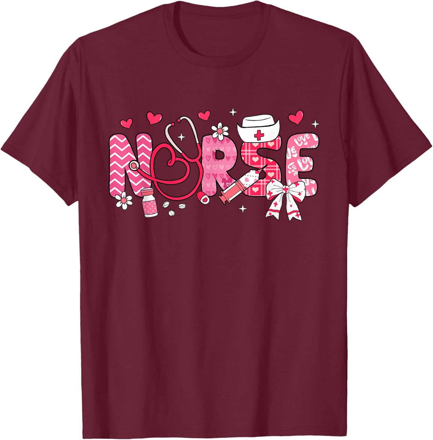 Nurse Valentines Day Valentine Scrub Top Women Scrubs NICU T-Shirt - T-Shirt | Maroon
