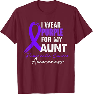 I Wear Purple For AUNT Pancreatic Cancer Awareness gifts T-Shirt - T-Shirt | Maroon