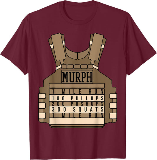 Murph Memorial Day Workout WOD Military Plate Carrier Design T-Shirt - T-Shirt | Maroon