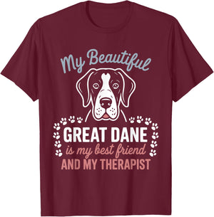 Cute Great Dane Dog Dad Mum Friend and Therapist T-Shirt - T-Shirt | Maroon