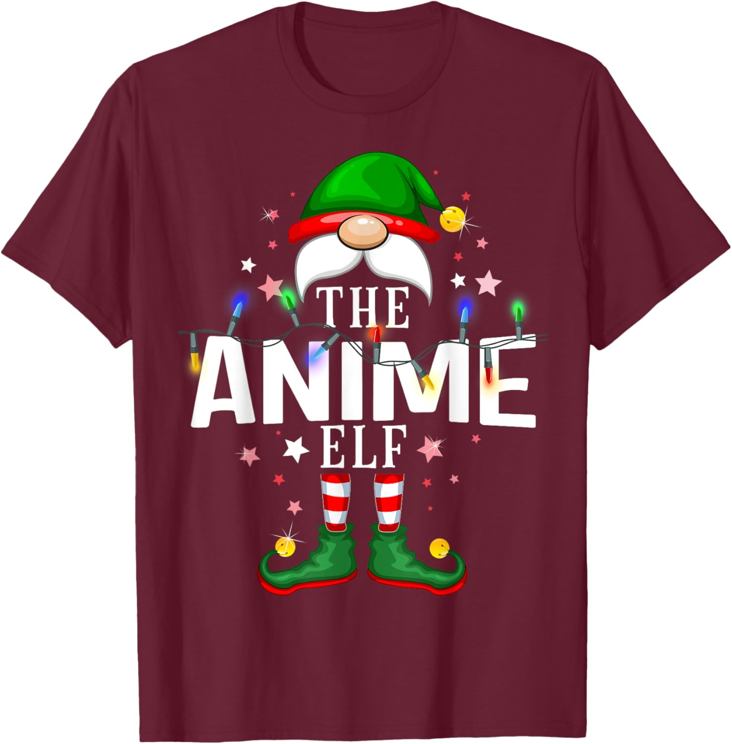 The Anime Elf Christmas Family Pajama Party T-Shirt - T-Shirt | Maroon