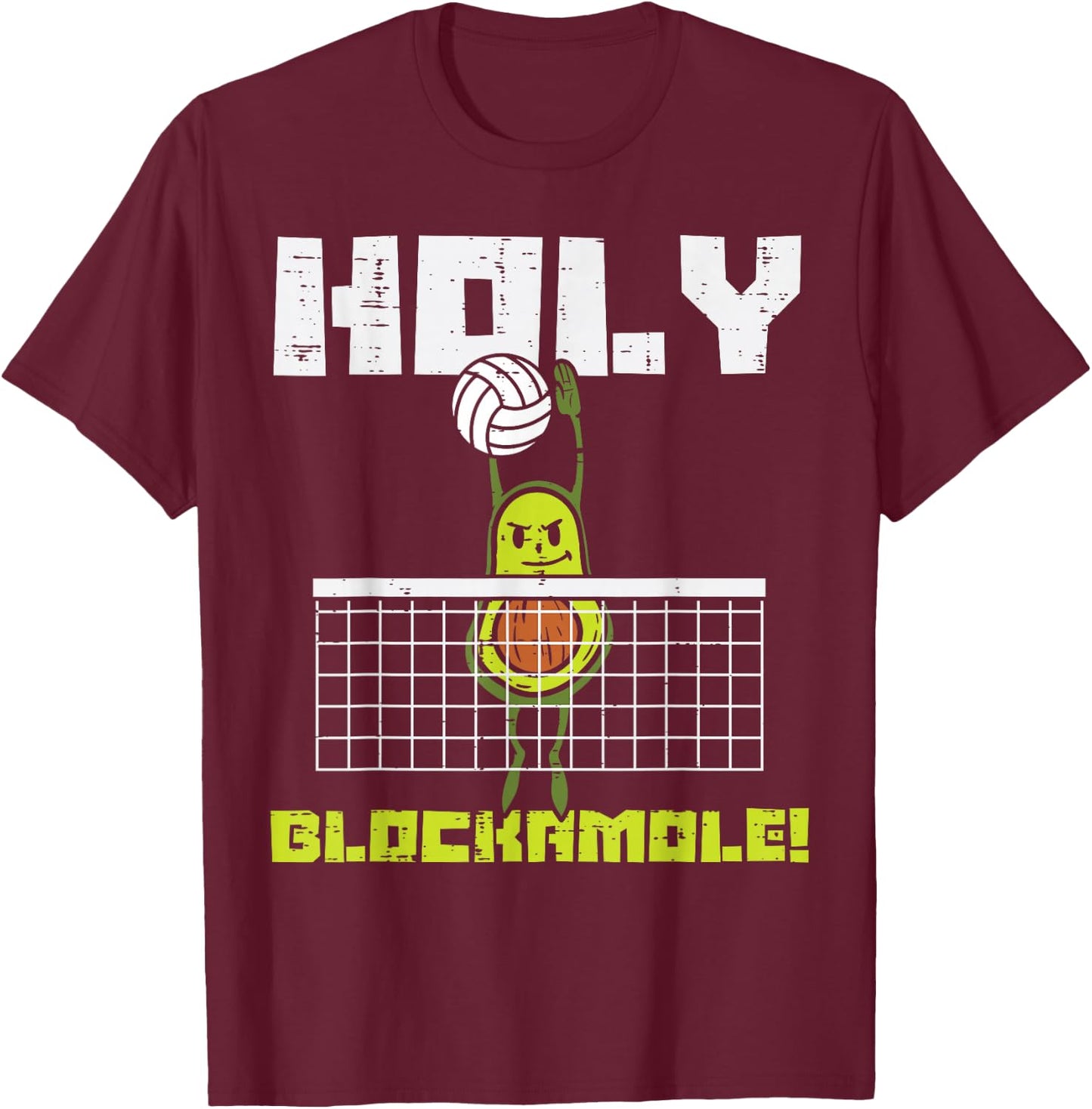 Holy Blockamole Avocado Volleyball Player Blocker Men Women T-Shirt - T-Shirt | Maroon