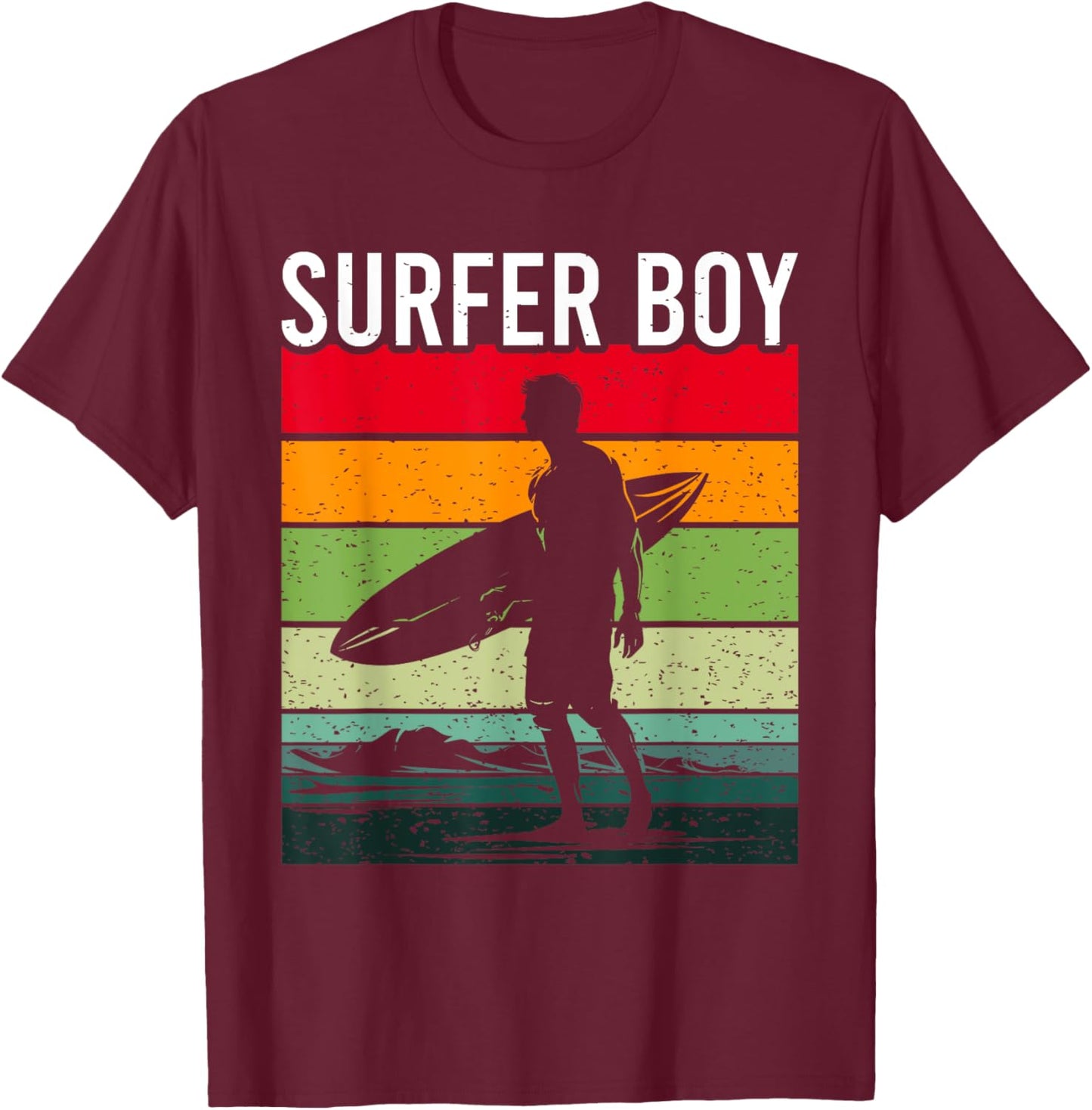 Surfer Boy Surf Illustration / Surf Boy Throwback T-Shirt - T-Shirt | Maroon