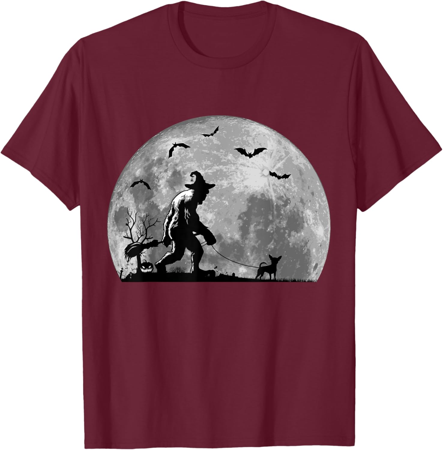 Bigfoot Walking Chihuahua Dog Sasquatch Halloween T-Shirt - T-Shirt | Maroon