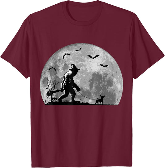 Bigfoot Walking Chihuahua Dog Sasquatch Halloween T-Shirt - T-Shirt | Maroon