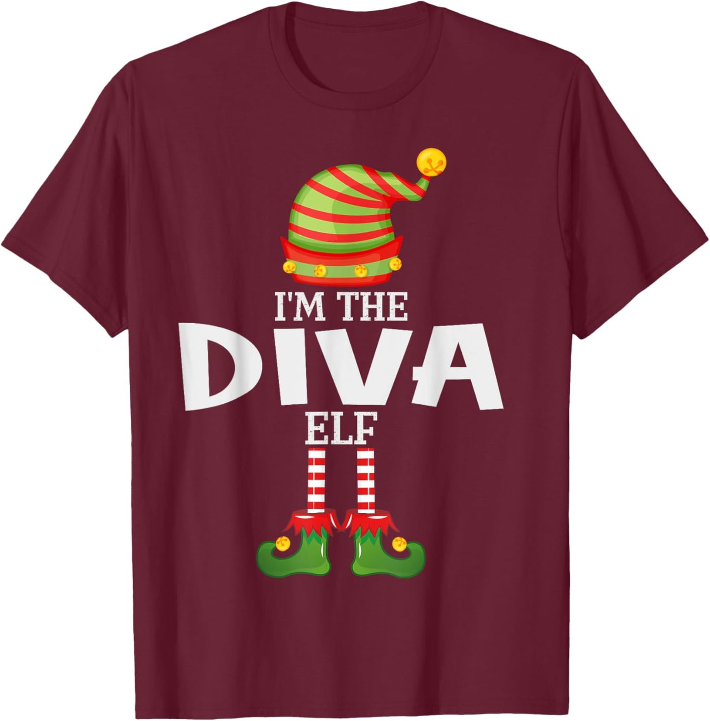 I'm The Diva Elf Christmas Matching Pajama T-Shirt - T-Shirt | Maroon