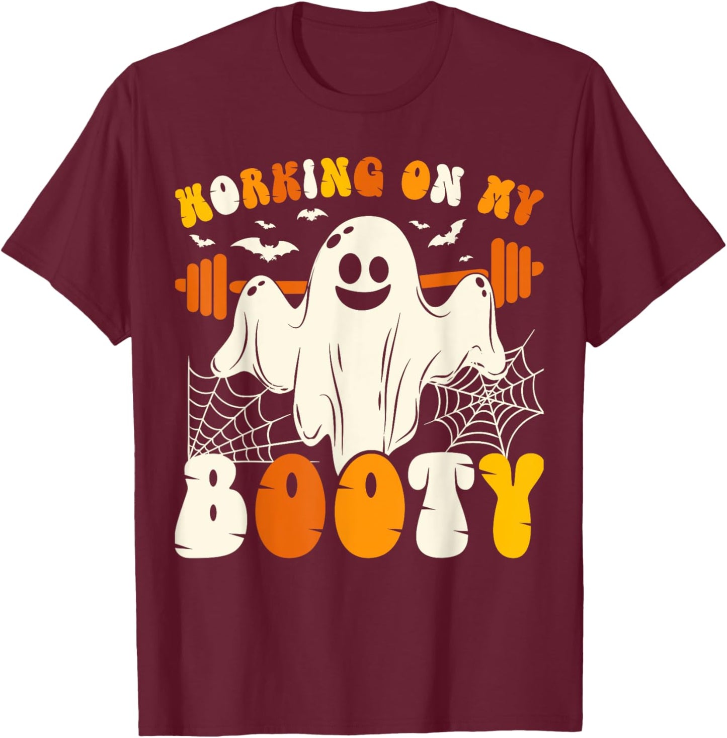 Working On My Booty Funny Gym Halloween Workout Ghost T-Shirt - T-Shirt | Maroon