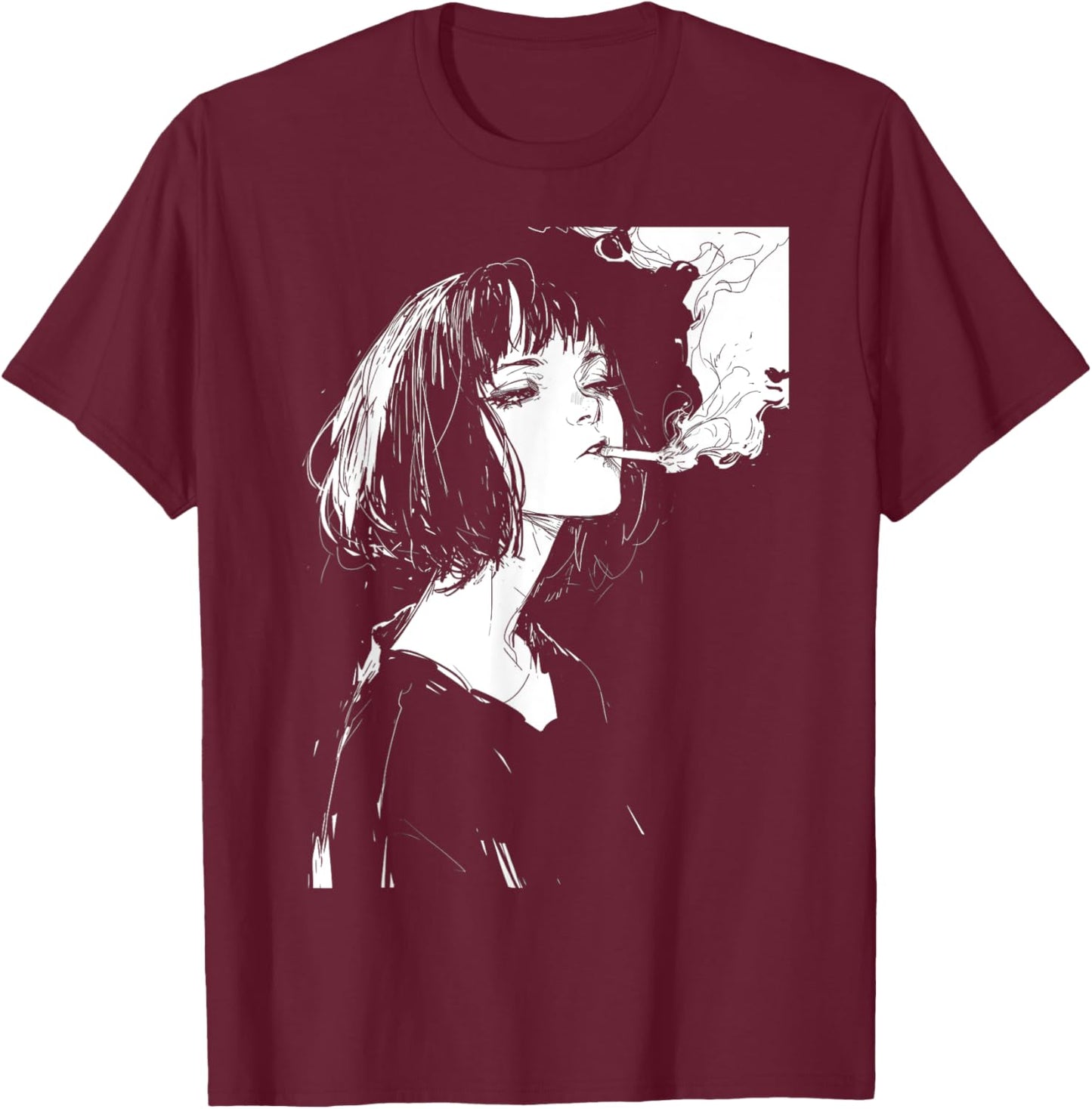 Soft Grunge Kawaii Anime Girl Smoking Waifu Otaku Japanese T-Shirt - T-Shirt | Maroon