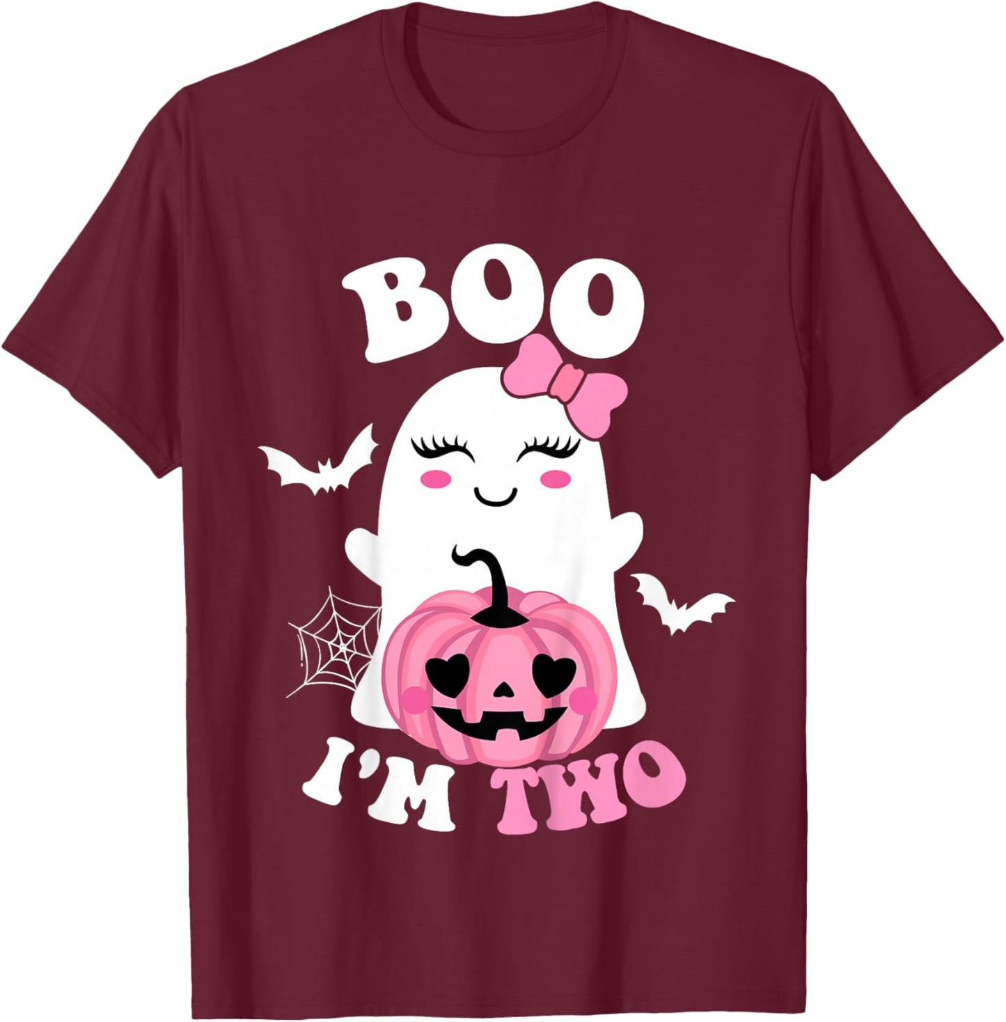 Kids Kids Ghost Boo I'm Two Yr 2nd Birthday Kids Halloween Groovy T-Shirt - T-Shirt | Maroon