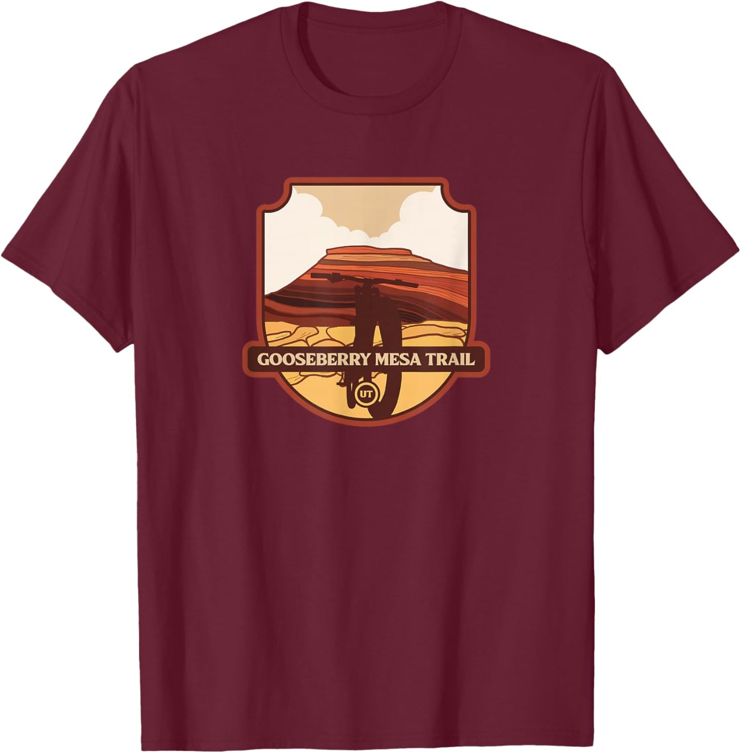 Gooseberry Mesa Trail - Utah mountain biker T-Shirt - T-Shirt | Maroon