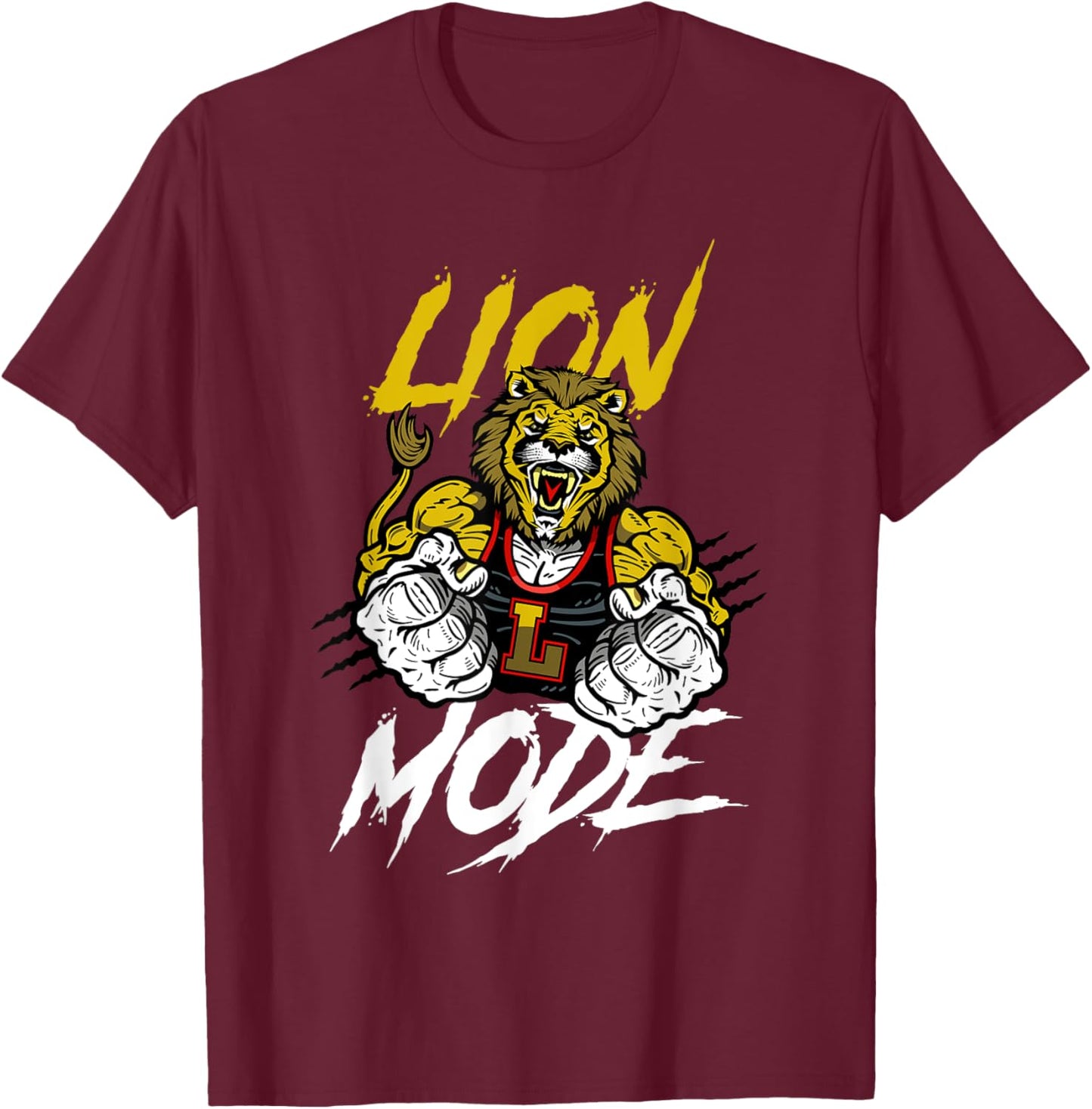 Lion Mode Big Biceps Strong Lion Weightlifting Gym Workout T-Shirt - T-Shirt | Maroon