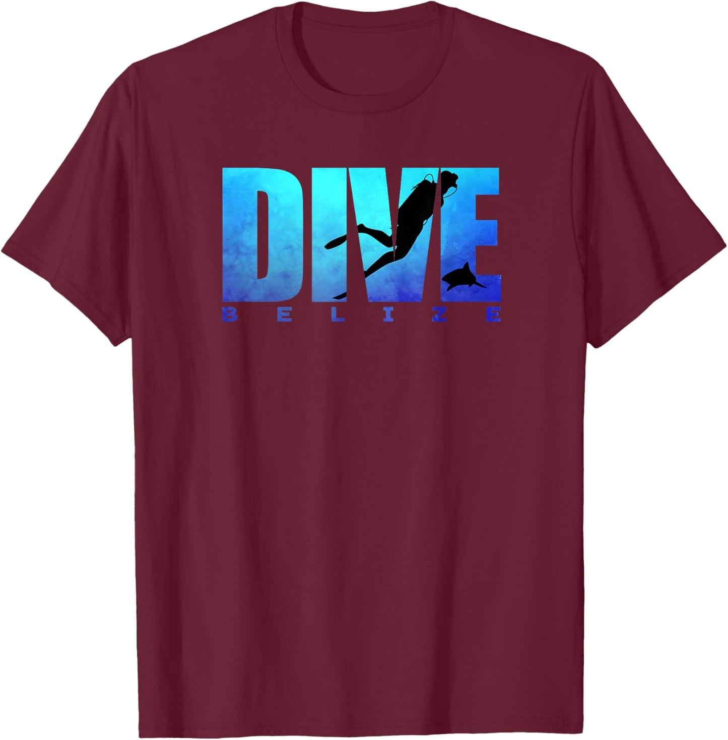 DIVE BELIZE Scuba Diver Shark Diving Snorkeling Caribbean T-Shirt - T-Shirt | Maroon