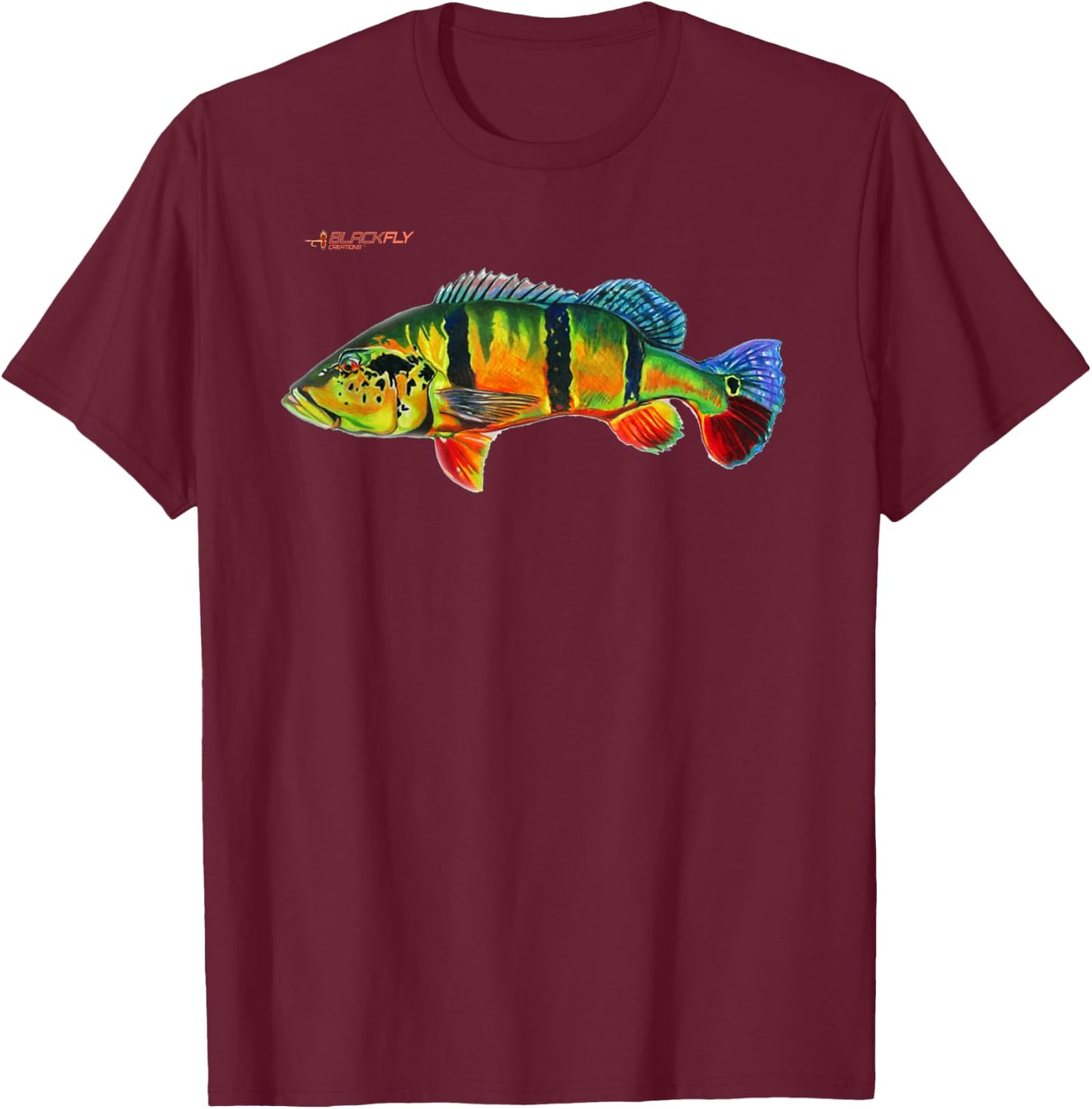 Peacock Bass Fishing Fish Shirts & by Black Fly T-Shirt - T-Shirt | Maroon