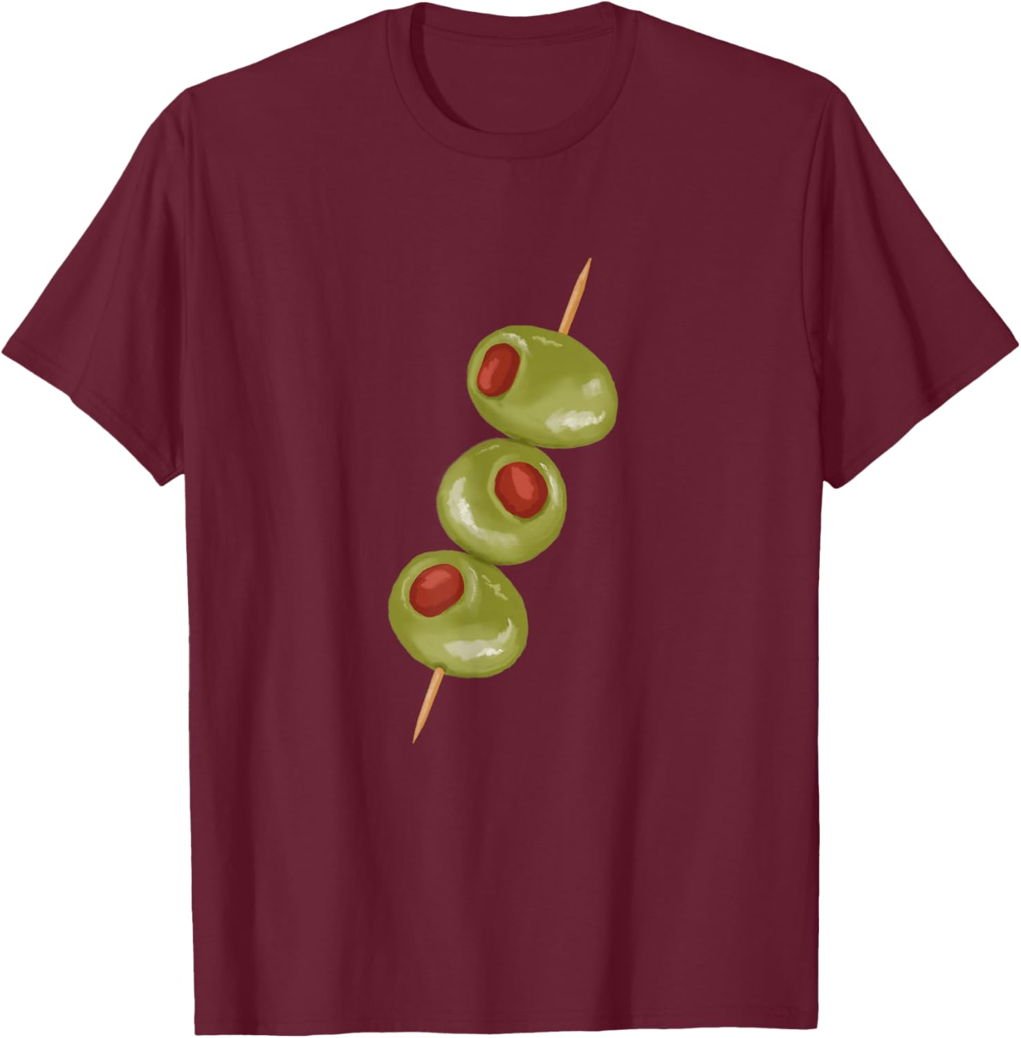 Olives on a toothpick, martini cocktail ready T-Shirt - T-Shirt | Maroon