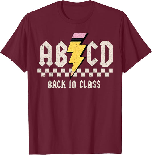 Boys Girls Teachers Rock Back To School ABCD Back In Class T-Shirt - T-Shirt | Maroon