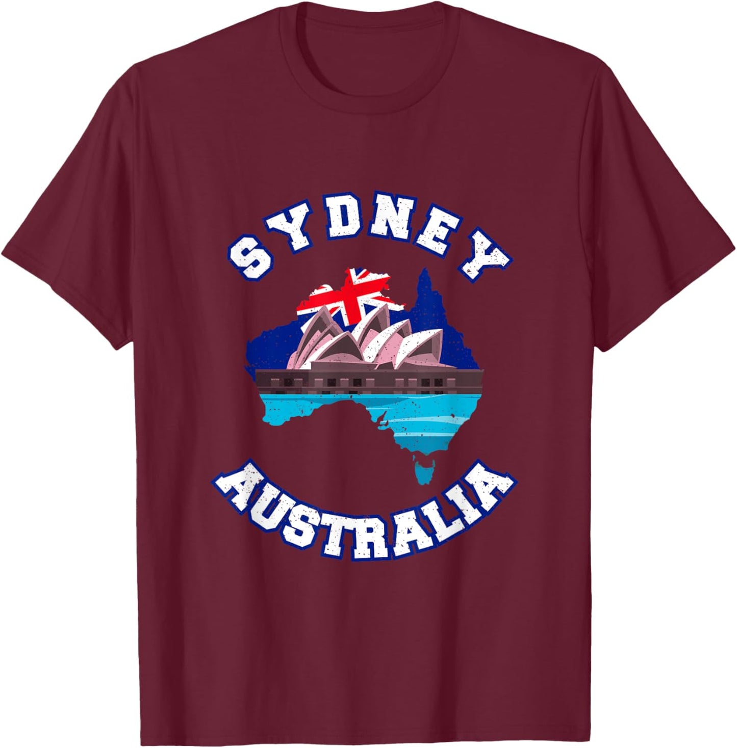 The Sydney Opera House And Australian Flag In Australian Map T-Shirt - T-Shirt | Maroon