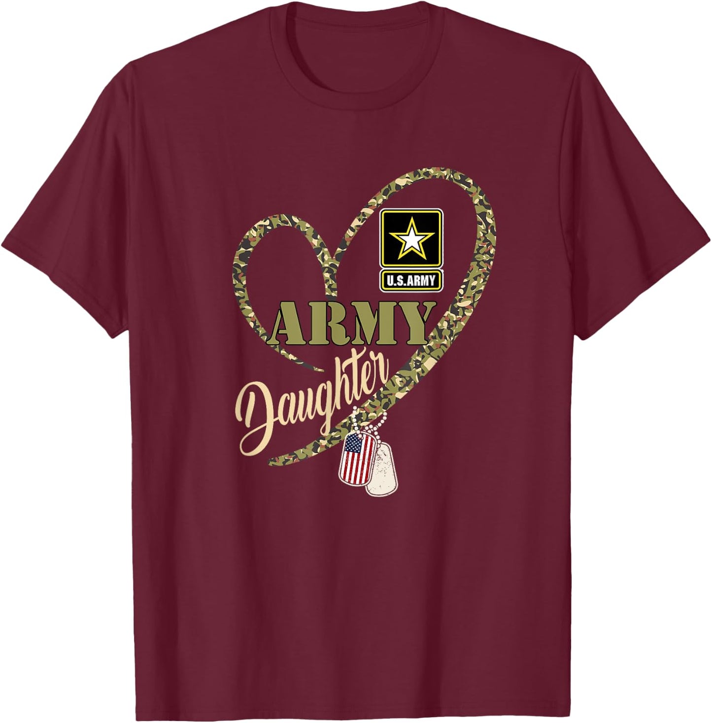 Proud Army Daughter Clothing Funny Military Heart Camouflage T-Shirt - T-Shirt | Maroon