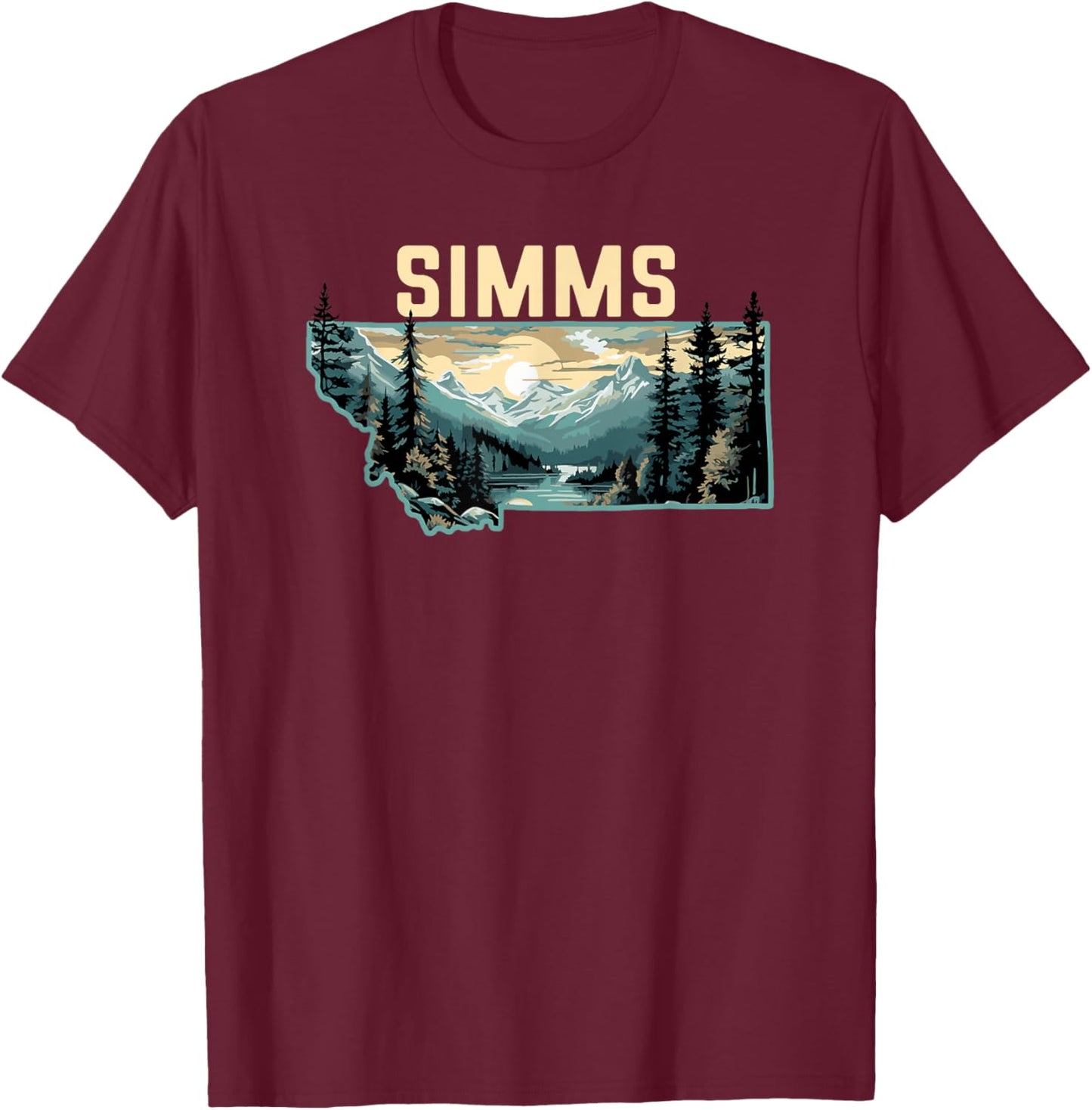 Simms Montana Outdoor Art Retro Hiking T-Shirt - T-Shirt | Maroon