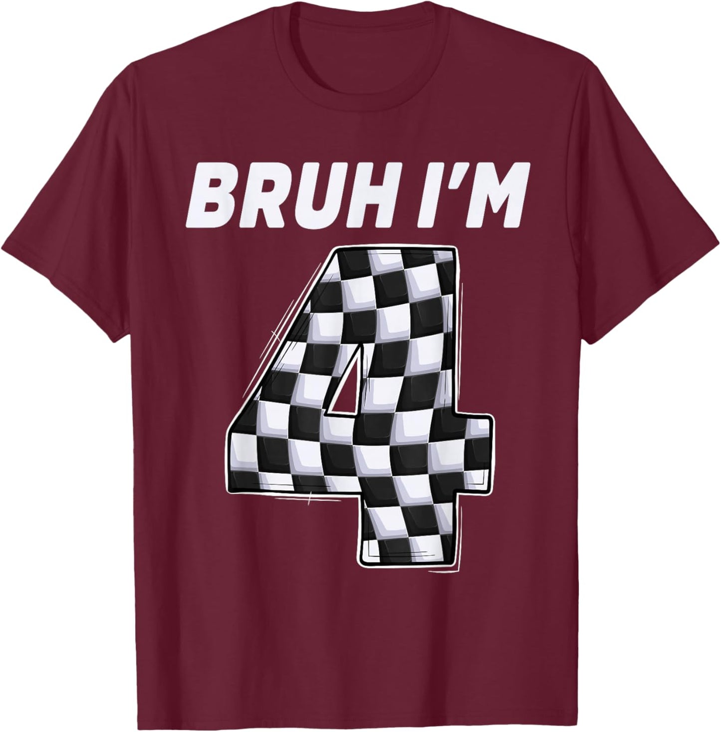 Bruh I'm 4 Year Old Boy Two car Racing 4th Birthday Race car T-Shirt - T-Shirt | Maroon