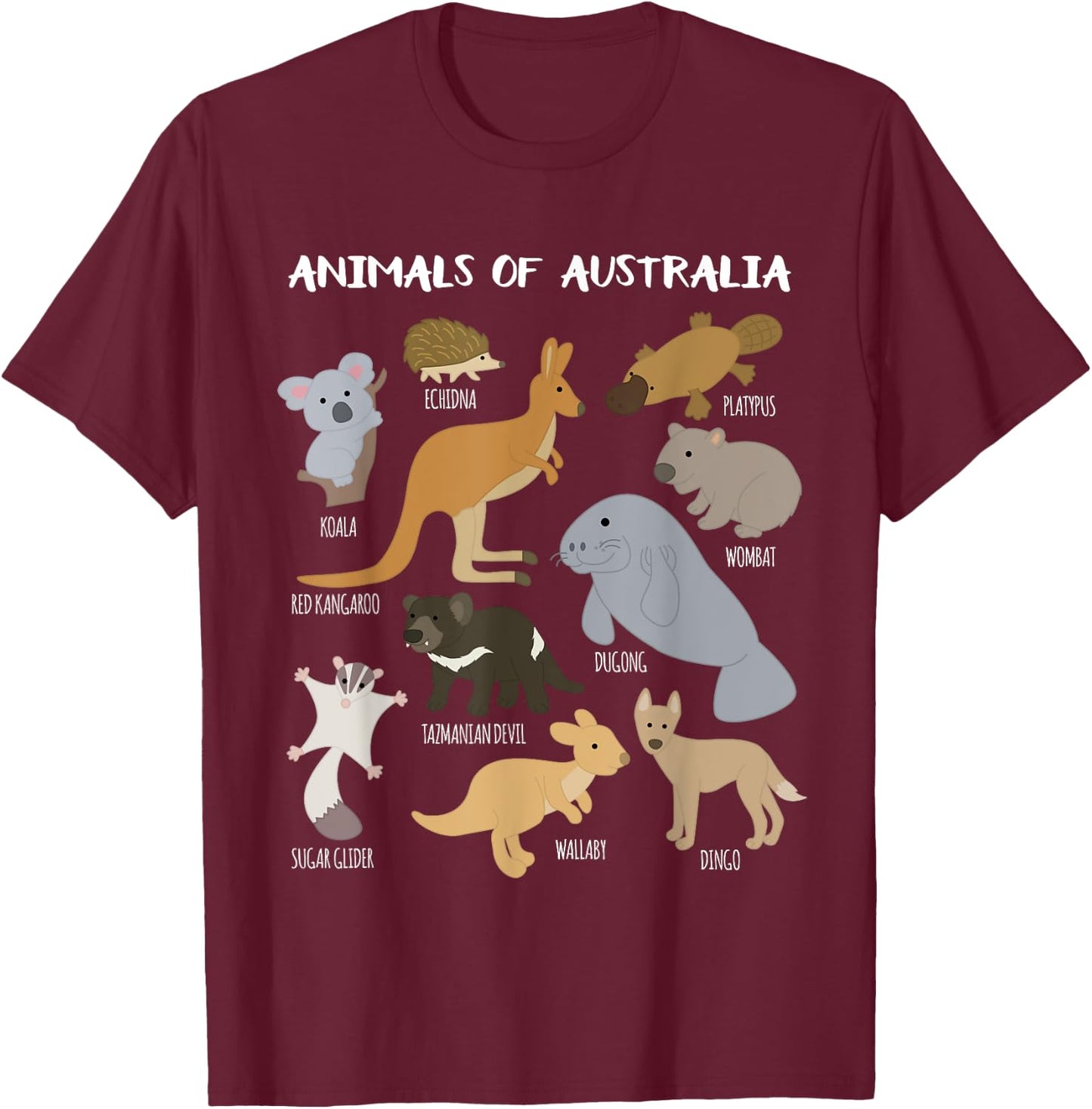 Animals Of Australia Australian Animal Educational Gift T-Shirt - T-Shirt | Maroon