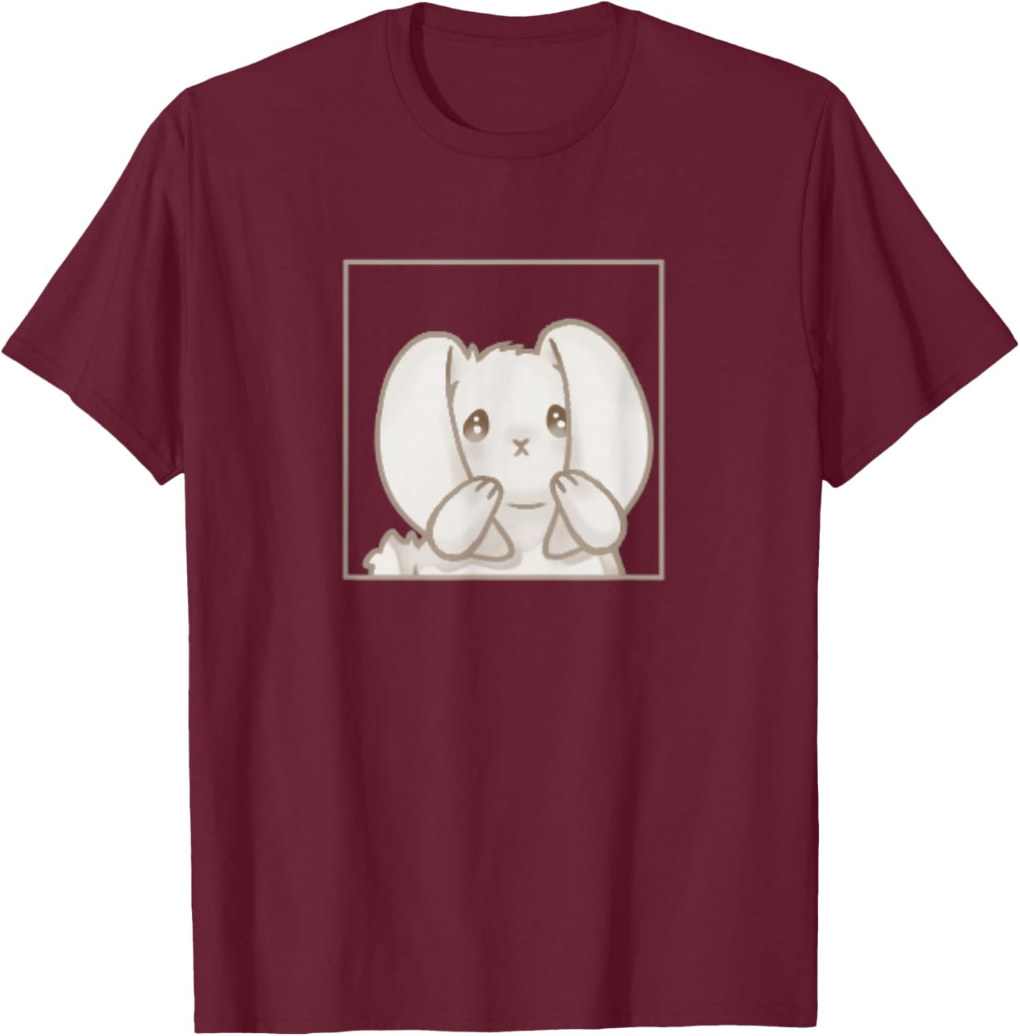Cute Kawaii Coquette Cartoon Emote Sad Rabbit Bunny T-Shirt - T-Shirt | Maroon